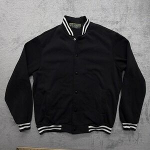 Oscar Sports Jacket Mens XL Black Varsity‎ Bomber Snap Button Striped Trim